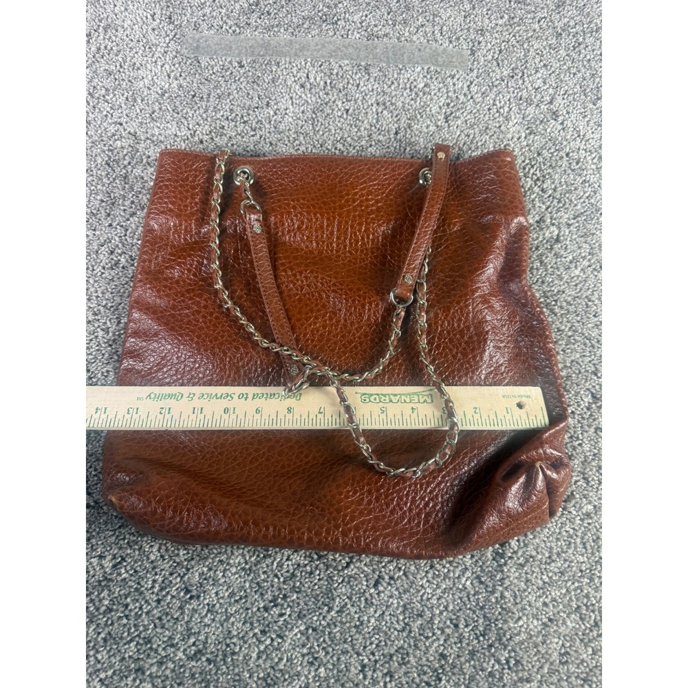 DKNY Cognac Brown Pebbled Leather Chain Shoulder Bag Turn Lock Tote